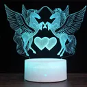 Two Unicorns Shape Creative Wood Base 3D Colorful Decorative Night Light Desk Lamp, Remote Control Version