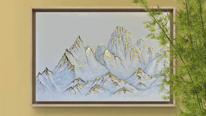 Textured white mountain with golden peaks. Texture paste painting. MODERNART. Alps @Lizard-Music